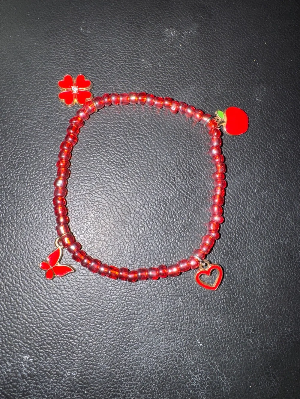 Red Beaded Charm Bracelet for Kids - Apple, Heart, Butterfly & Flower